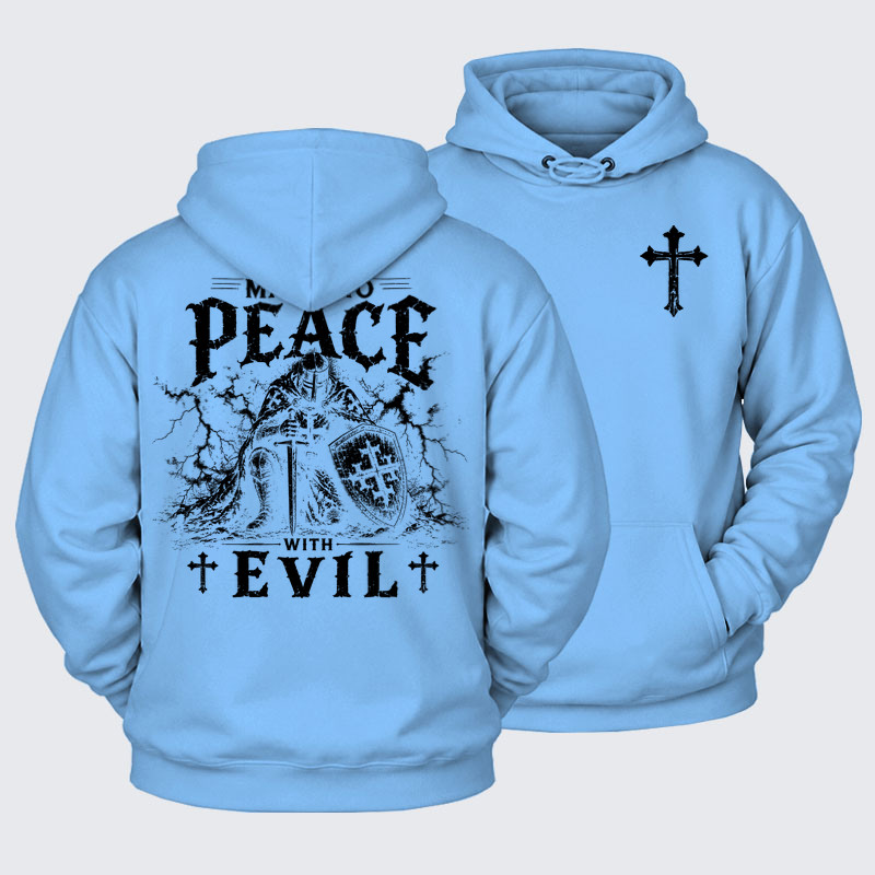 Plush Fleece-Lined Hoodie - Make No Peace With Evil - Blue (front and back)