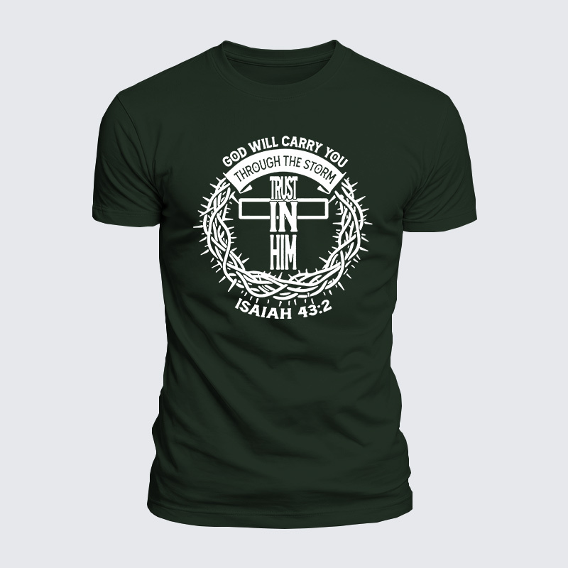 God Will Carry You Through The Storm Jesus God Christian  – Luxe Mercerized Interlock Cotton Tee