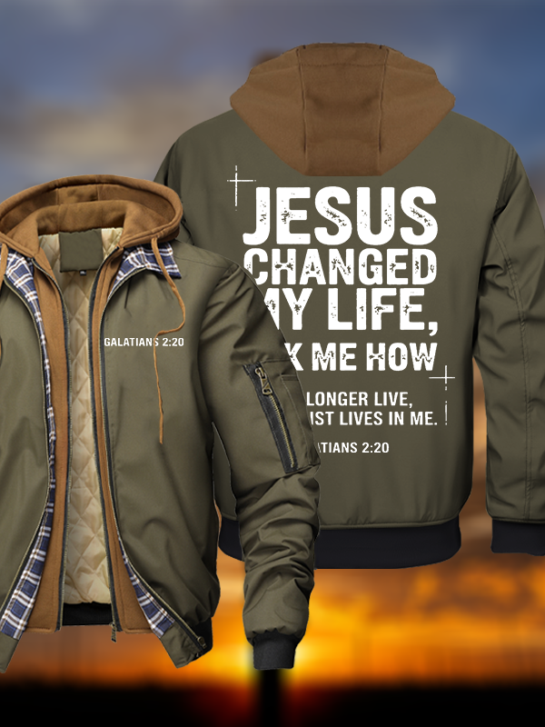 Jesus Changed My Life Warm Hooded Bomber Jacket