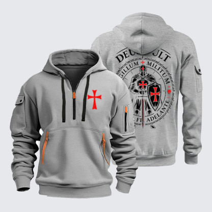 Zipper Hoodies - Deus Vult Templar Knight Seal - Light Gray (front and back)