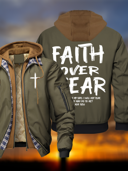 Faith Over Fear Warm Hooded Bomber Jacket