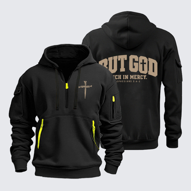 Zipper Hoodies - But God Rich in Mercy – Ephesians 2:4-5 - Black (front and back)