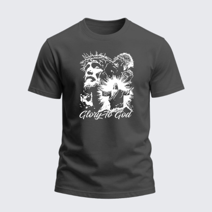 Heavyweight Cotton Tee - Glory to God Jesus Crown of Thorns