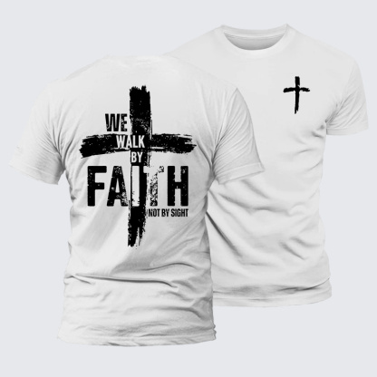 We Walk By Faith Not By Sight Jesus God Christian Premium Mercerized Cotton Tee