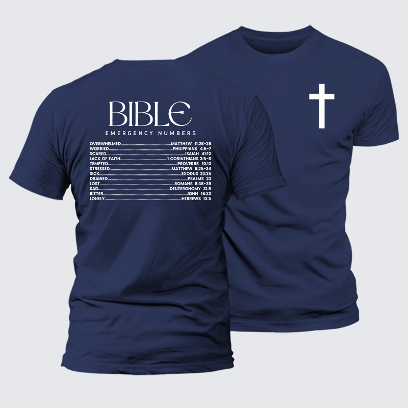 Bible Emergency Numbers Jesus God Christian Premium Mercerized Cotton Tee