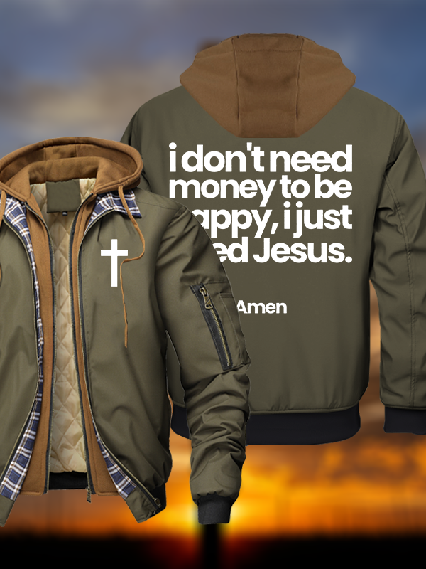 I Just Need Jesus Warm Hooded Bomber Jacket