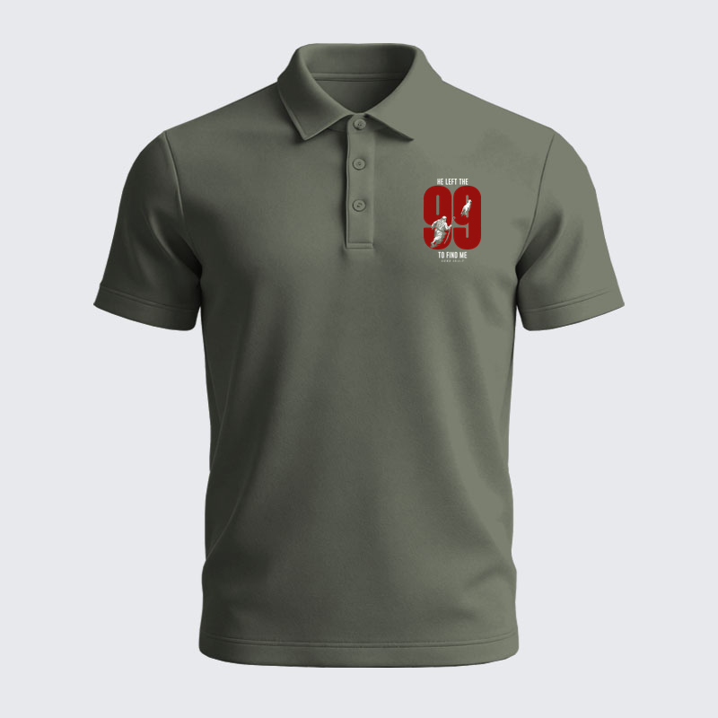Men’s Premium Cotton Polo Shirt - He Left The 99 To Find Me - Grey Green (front)
