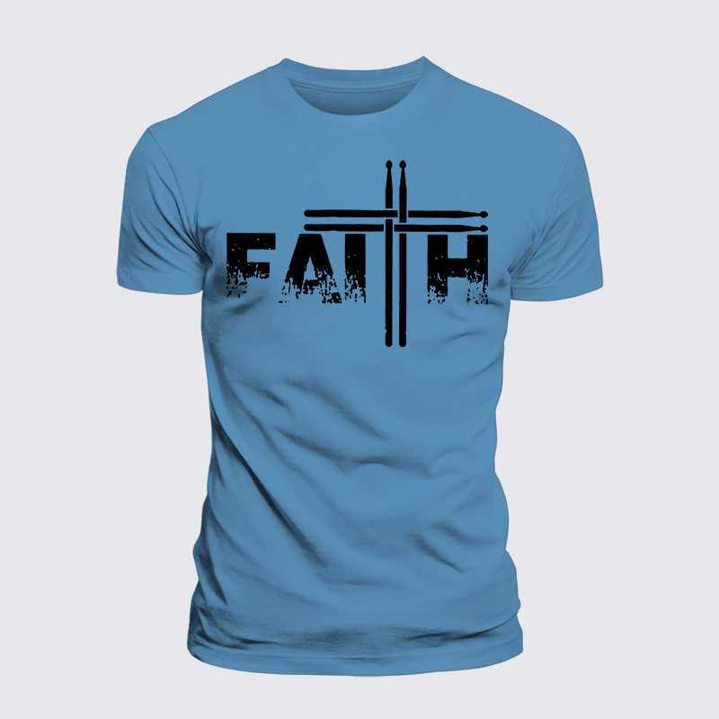 Faith Drum Stick Cross Jesus God Christian Premium Mercerized Cotton Tee