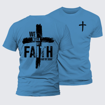 We Walk By Faith Not By Sight Jesus God Christian Premium Mercerized Cotton Tee