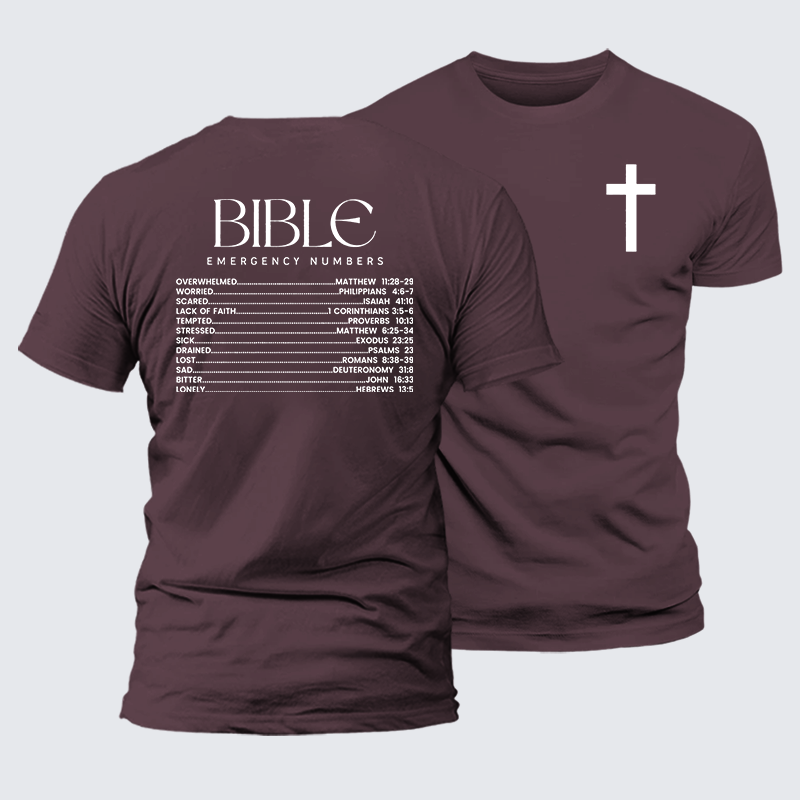 Bible Emergency Numbers Jesus God Christian Premium Mercerized Cotton Tee