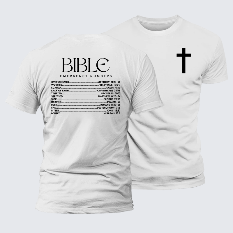 Bible Emergency Numbers Jesus God Christian Premium Mercerized Cotton Tee