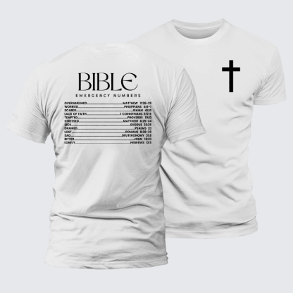 Bible Emergency Numbers Jesus God Christian Premium Mercerized Cotton Tee