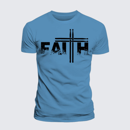 Faith Drum Stick Cross Jesus God Christian Premium Mercerized Cotton Tee