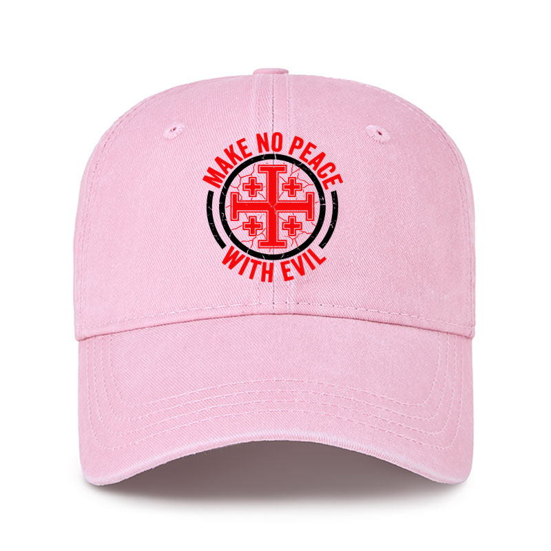Heritage Washed Cap - Make No Peace with Evil Knight Templar Jerusalem Cross - Pink (front)