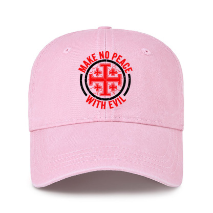 Heritage Washed Cap - Make No Peace with Evil Knight Templar Jerusalem Cross - Pink (front)