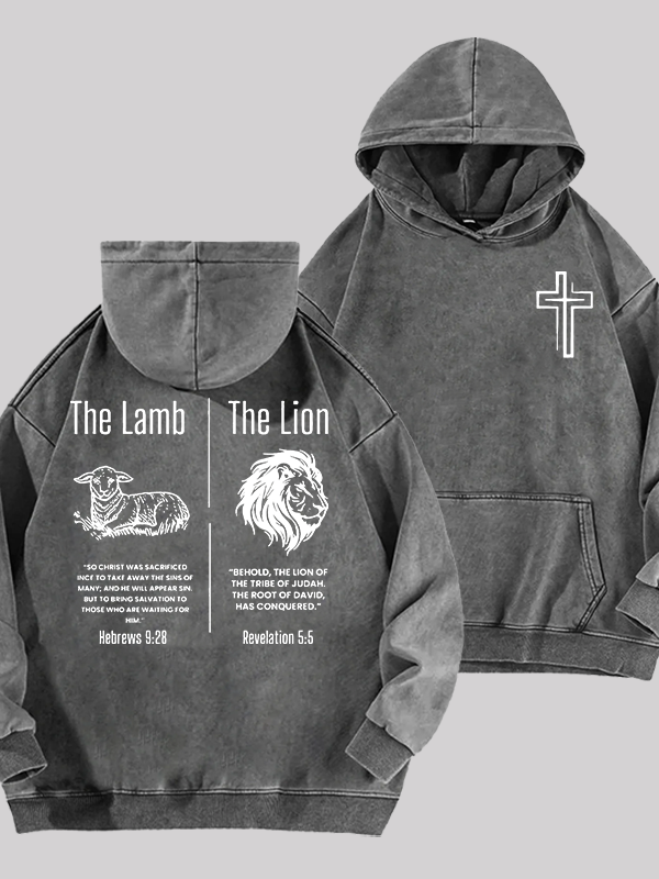 The Lamb & The Lion Jesus God Christian Washed Hoodie