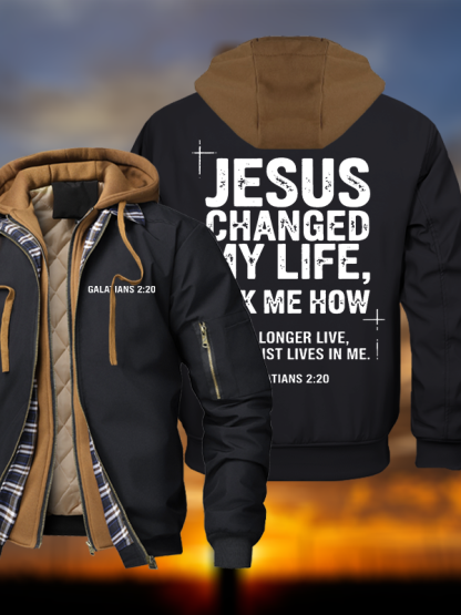 Jesus Changed My Life Warm Hooded Bomber Jacket