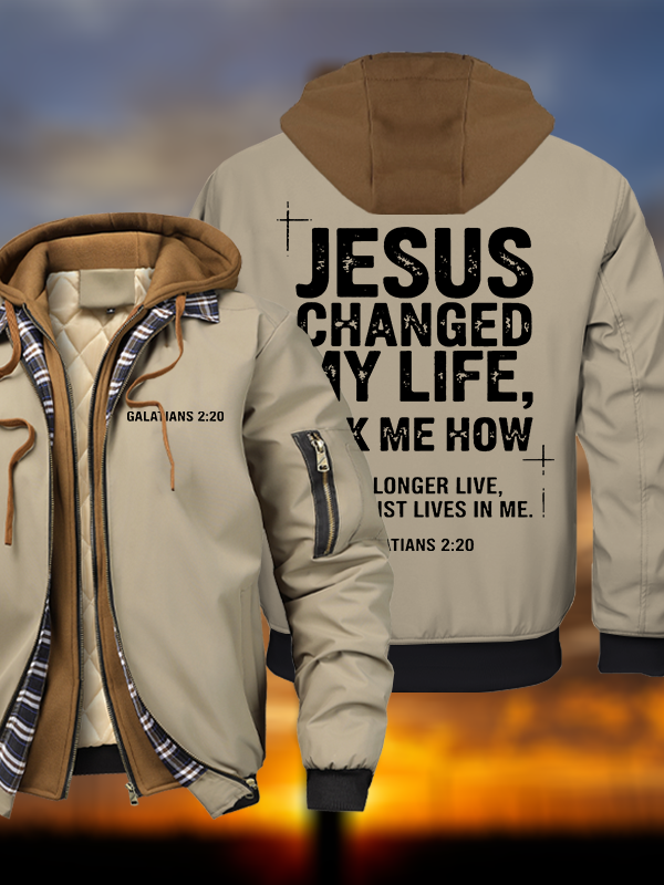 Jesus Changed My Life Warm Hooded Bomber Jacket