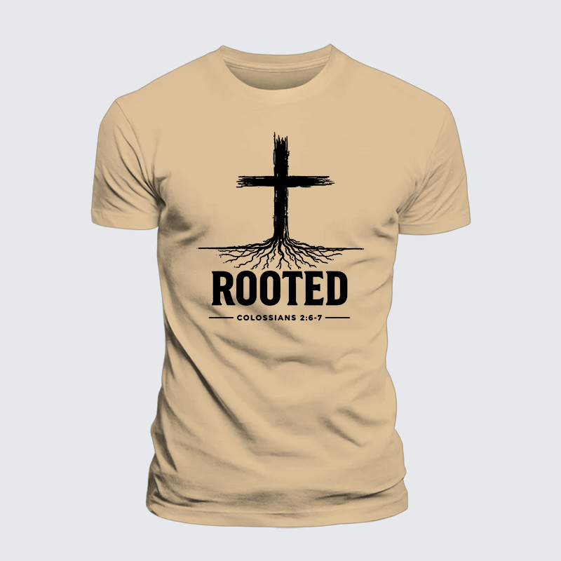 Rooted Col 2: 6-7 Jesus God Christian Premium Mercerized Cotton Tee