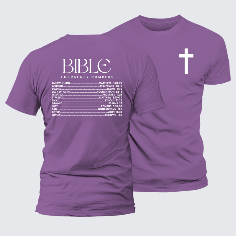 Bible Emergency Numbers Jesus God Christian Premium Mercerized Cotton Tee
