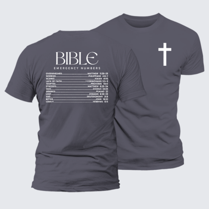 Bible Emergency Numbers Jesus God Christian Premium Mercerized Cotton Tee