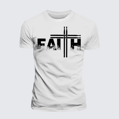 Faith Drum Stick Cross Jesus God Christian Premium Mercerized Cotton Tee