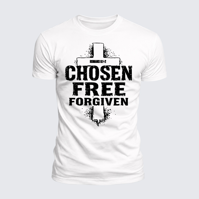 Chosen Free Forgiven Romans 8:1-2 Jesus God Christian  – Luxe Mercerized Interlock Cotton Tee