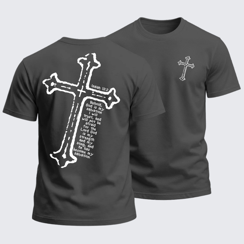 Heavyweight Cotton Tee - Isaiah 12:2 Christian Cross