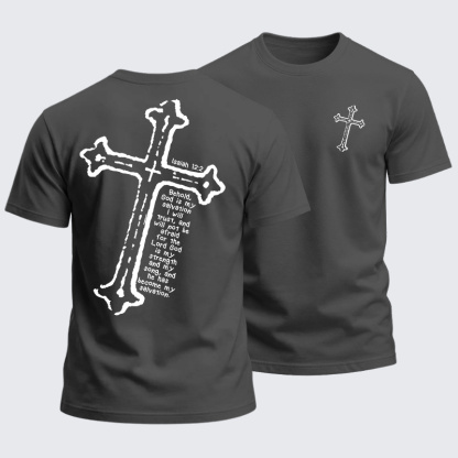 Heavyweight Cotton Tee - Isaiah 12:2 Christian Cross