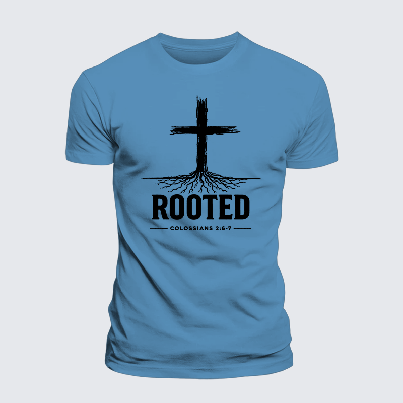 Rooted Col 2: 6-7 Jesus God Christian Premium Mercerized Cotton Tee