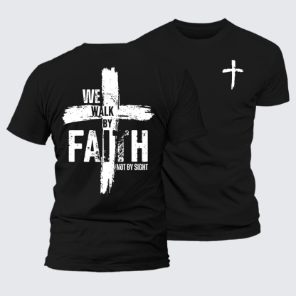 We Walk By Faith Not By Sight Jesus God Christian Premium Mercerized Cotton Tee