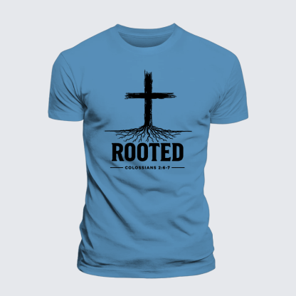 Rooted Col 2: 6-7 Jesus God Christian Premium Mercerized Cotton Tee