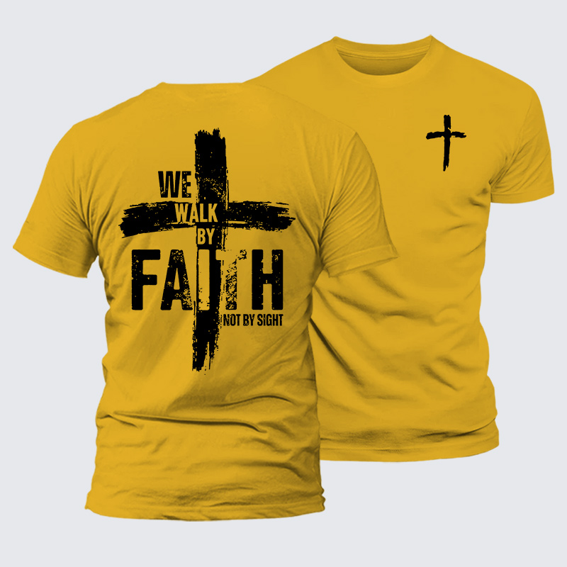 We Walk By Faith Not By Sight Jesus God Christian Premium Mercerized Cotton Tee