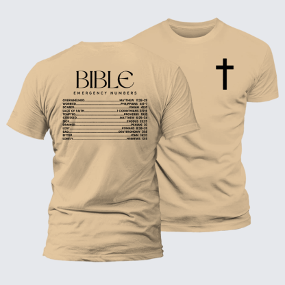 Bible Emergency Numbers Jesus God Christian Premium Mercerized Cotton Tee