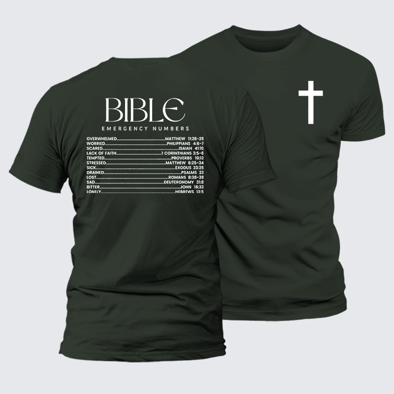 Bible Emergency Numbers Jesus God Christian Premium Mercerized Cotton Tee