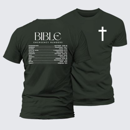 Bible Emergency Numbers Jesus God Christian Premium Mercerized Cotton Tee