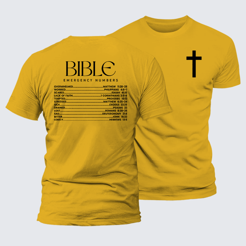 Bible Emergency Numbers Jesus God Christian Premium Mercerized Cotton Tee