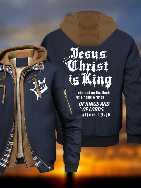 Jesus Christ Is King Warm Hooded Bomber Jacket