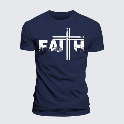 Faith Drum Stick Cross Jesus God Christian Premium Mercerized Cotton Tee