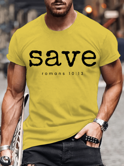 Saved Romans 10:13 Jesus God Christian Cotton T-Shirt