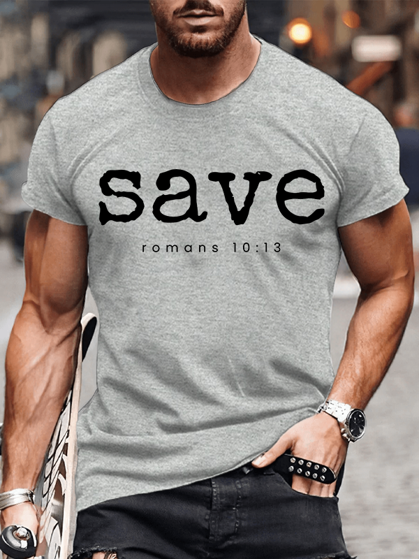 Saved Romans 10:13 Jesus God Christian Cotton T-Shirt