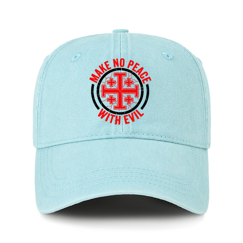 Heritage Washed Cap - Make No Peace with Evil Knight Templar Jerusalem Cross - Lake Blue (front)