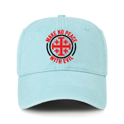 Heritage Washed Cap - Make No Peace with Evil Knight Templar Jerusalem Cross - Lake Blue (front)