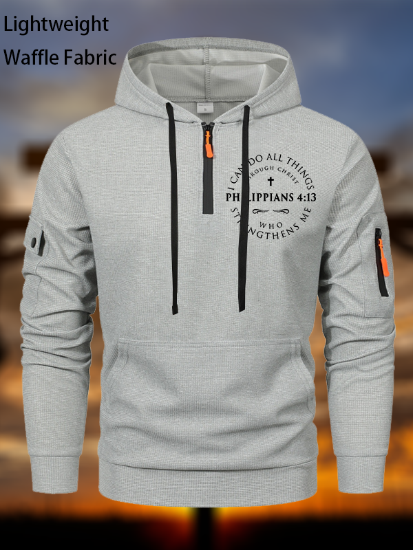 Philippians 4:13 Waffle Fabric Zipper Hoodies