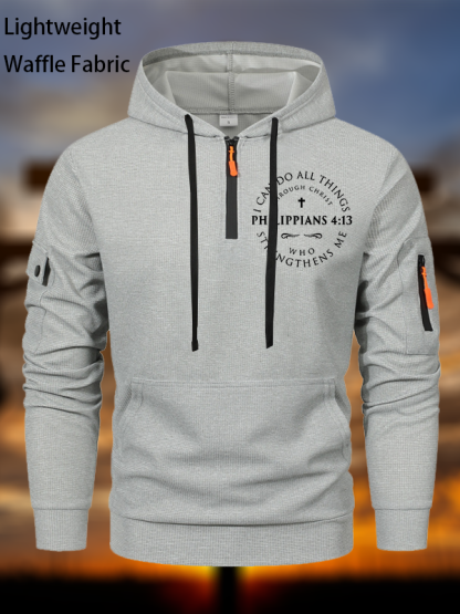 Philippians 4:13 Waffle Fabric Zipper Hoodies
