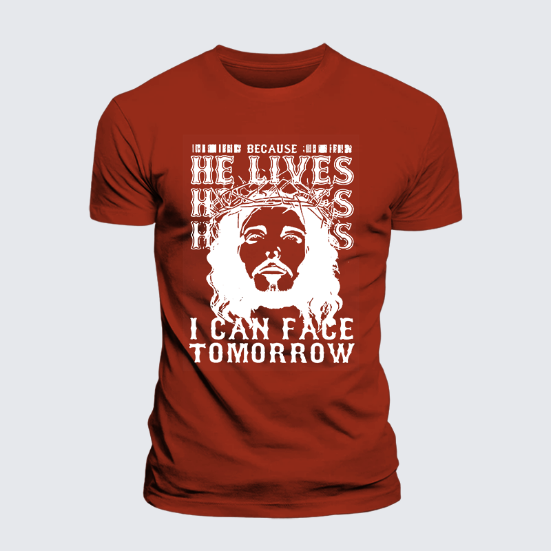 Because He Lives Jesus God Christian Premium Mercerized Cotton Tee