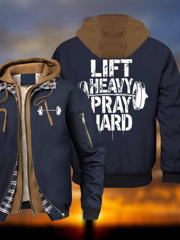 Lift Heavy Pray Hard Warm Hooded Bomber Jacket