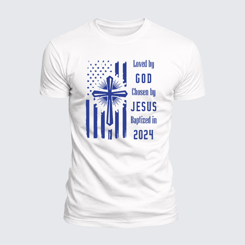 Loved By God Chosen By Jesus Baptized Jesus God Christian  – Luxe Mercerized Interlock Cotton Tee