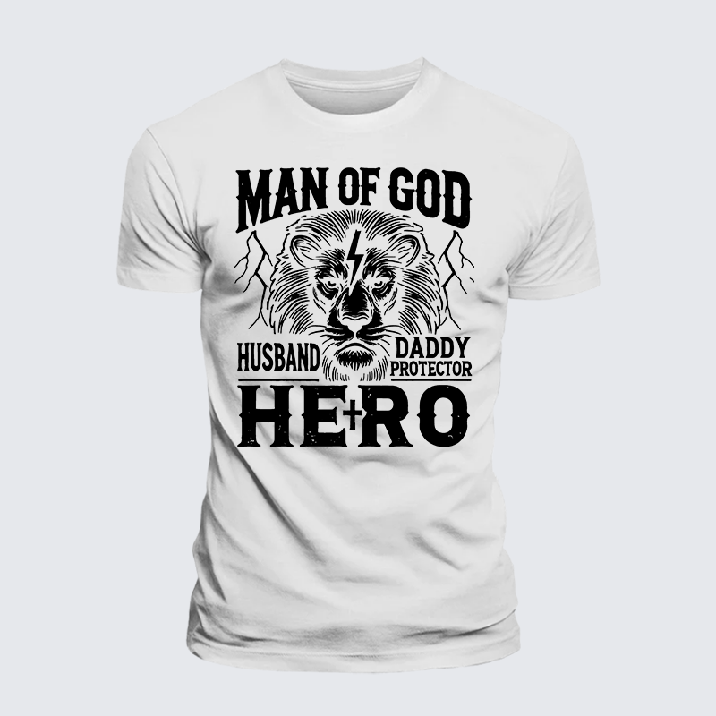 Man Of God Husband Daddy Hero Jesus God Christian Premium Mercerized Cotton Tee