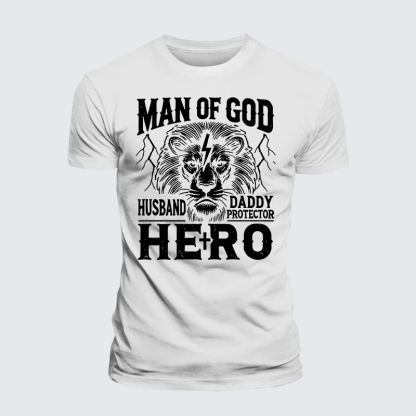 Man Of God Husband Daddy Hero Jesus God Christian Premium Mercerized Cotton Tee